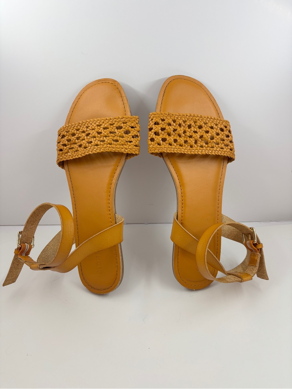 Old Navy Mustard Woven Strap Ankle-Wrap Sandals